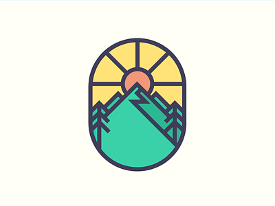 Mountain Mark badge logo mark mountain tree. sun
