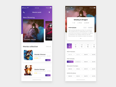 Movie booking app booking debut gradient iphonex movie presentation ticket