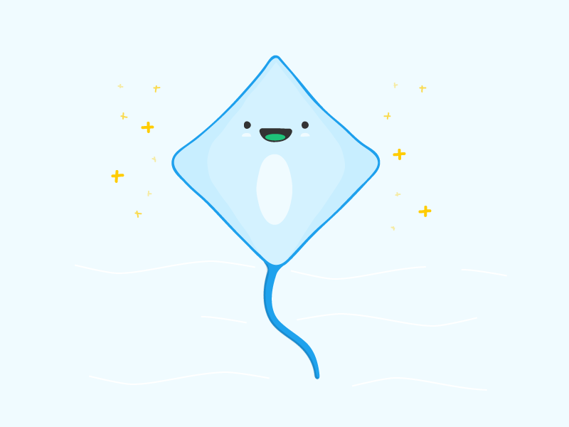 LeadRay app blue illustration smiling stingray