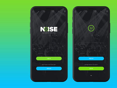 Noise log in / sign up (UI Design) app design log in mobile app responsive sign up ui user experience user interface ux web web design
