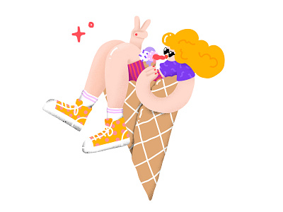 Ice ice baby character design colourful editorial illustration flat illustration girl illustration ice cream cone procreate summer