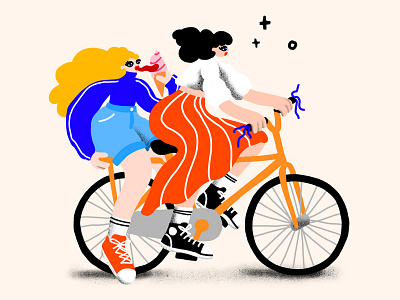 Summer artwork bicycle charater design editorial illustration friends girl illustration girls ice cream illustration procreate summer