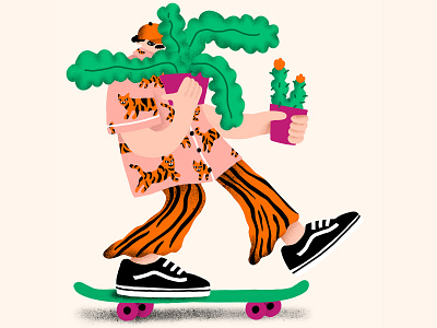 Plant guy character design drawing guy hipster illustration art plants skateboard sneakers