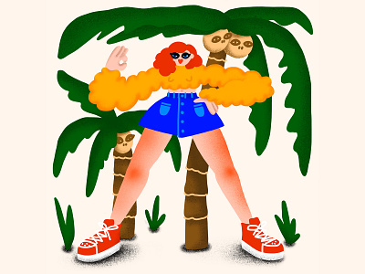 Tropical beach character design coconut editorial illustration illustration palm tree summer tropical