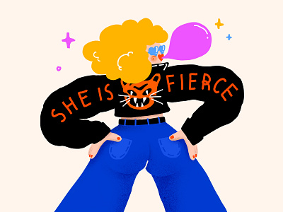 Fierce girl artwork badass charater design editorial illustration girl illustration illustration procreate tiger woman