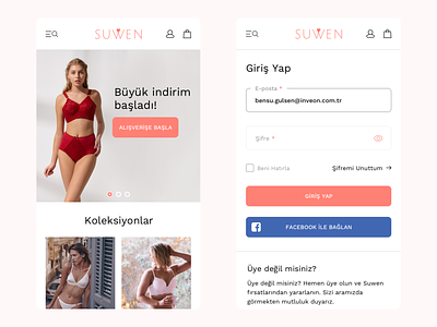 Suwen Redesign #1 | Home Page & Login app fashion form homepage lingerie login mobile pink underwear women