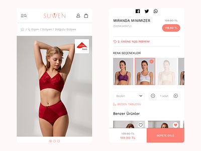 Suwen Redesign #3 | Product Detail app detail fashion lingerie mobile pink product ui underwear women