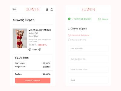 Suwen Redesign #4 | Cart & Payment app cart checkout fashion lingerie mobile payment pink product ui underwear women