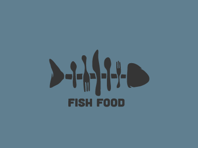 Fish Food animal bones brand dead eat fin fish food fork identity knife logo mark market restaurant sea spine spoon
