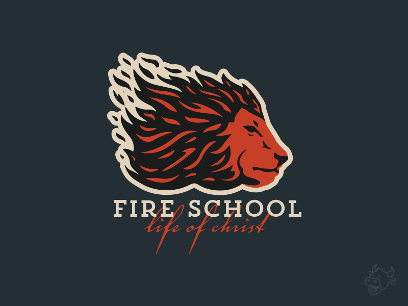 Fire School Lion animal brand branding church church branding design fire illustration lion lion head lion logo logo mark mascot mascot logo school script type vector