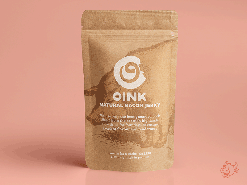 Oink Packaging 🐷 animal animal logo farm animal food logo food packaging jerky letter o logo packaging packaging design pig pigtail tail