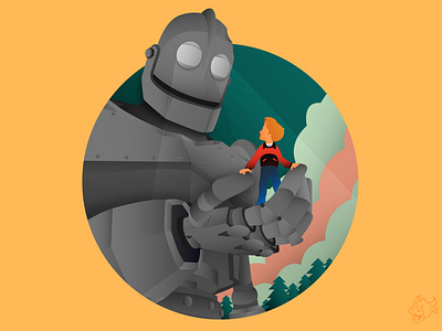 The Iron Giant WIP🤖 clouds hogarth illustration illustrator iron giant robot trees vector