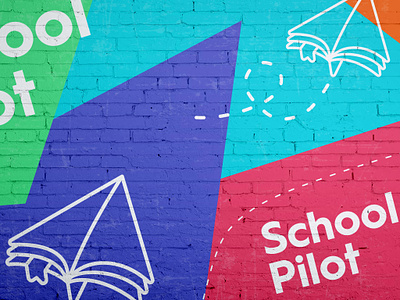 SchoolPilot Mural book bookmark brand branding design illustration logo mural paper paper airplane school textbook web application