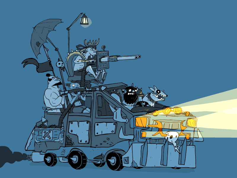 Wastelanders Car animated gif animation cohzach gang illustration post apocalyptic wasteland zach cohen