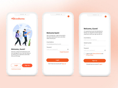 Adventourra - Sign Up dailyui mobile app ui