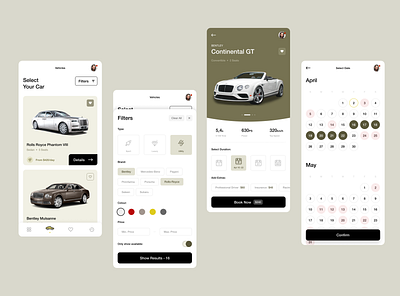 Luxury Vehicle Renting App app car card cards ui clean concept design ecommerce explore filters icons interface ios mobile mobile ui modern rental ui ux vehicle