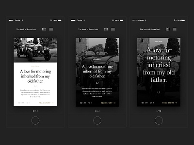 Blog Post Showcase black blog carousel elegant interaction iphone mobile typography ui ui design ux