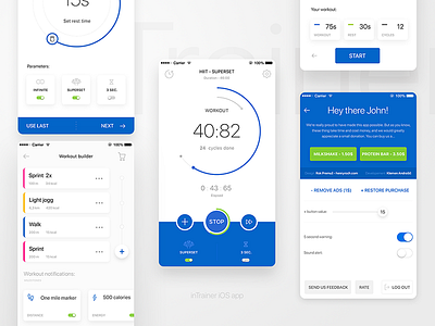 inTrainer fitness app app blue body fitness minimalistic mobile semi flat ui ux workout