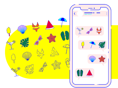 Summer stickers for WhatsApp design download downloadable flat graphic graphic design icons illustration illustrator stickers summer vector wacom intuos whatsapp