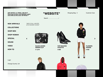 OFF-WHITE / GRID EXPERIMENT advertising black brand items magazine off-white products page shop shopping bag ui ui ux design white