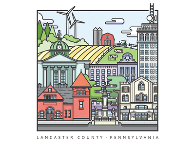 Lancaster County amish country farm farm town flat illustration lancaster line pennsylvania