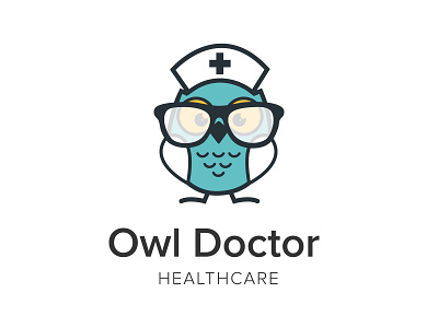Owl Doctor Logo animal bird blue cartoon design designs doctor healthcare logo logos medical modern owl playful stethoscope