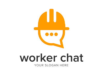 Worker Chat Logo bubble chat chat chat app chatting communication communications design hard hat logo modern unique worker
