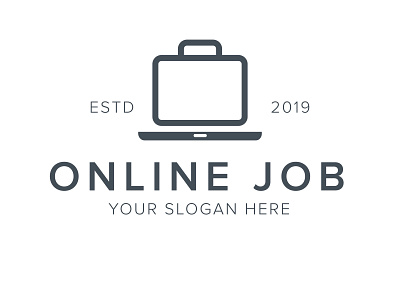 Online Job Logo business grey job laptop logo modern modern logo online suitcase unique