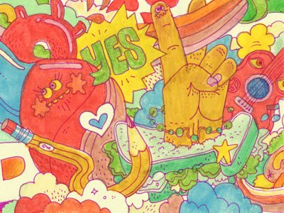 Yes art clouds drawing guitar illustration jeremy mural pencil pettis rainbow sandwich type yes