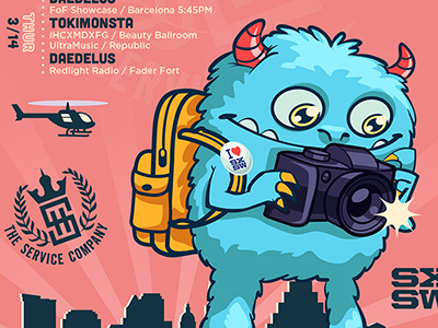The Service Company Poster for SXSW austin blue camera cute fun happy monster music pink texas