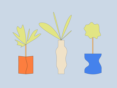 potted plants blue color drawing flat graphic icon illustration illustrator minimal plants vector