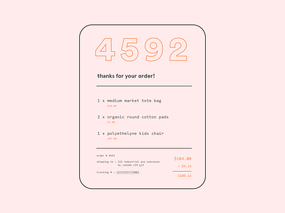 thanks for your order! app color dailyui email flat illustrator layout minimal pink reciept type typography ui vector