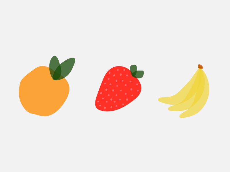fruits bananas color flat fruit fruit illustration fruity graphic icons illustration illustrator minimal orange strawberry summer transparent vector