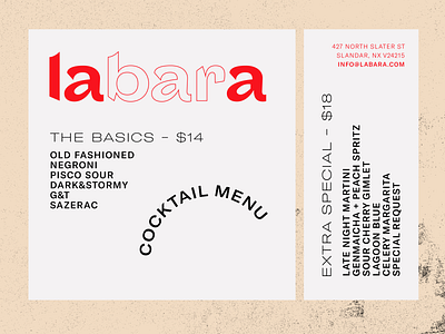 labara bar bar branding cocktails color drinks flat graphic identity illustrator layout menu menu design minimal print design restaurant restaurant branding type typography vector