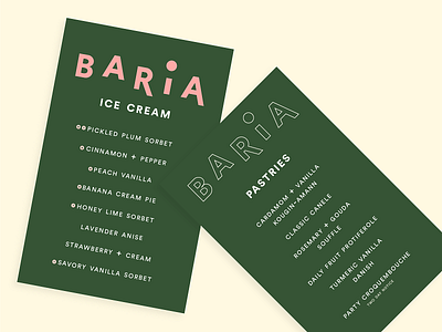 baria menu bakery brand branding color flat food graphic ice cream identity illustration illustrator layout layouts logo menu minimal print design type typography vector