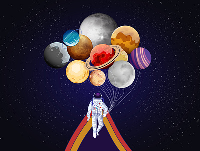 Astronaut Flying apollo art artwork astronaut branding colors comfort comic cosmo cosmos design illustration keppler orange planets space universe