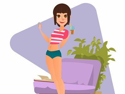 hot day at home cartoon cofee comic design girl illustration summer