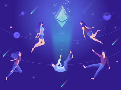Ether in space🚀 blockchain blue cosmos crypto design ethereum ethworks illustration purple space vector
