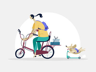 E-Commerce illustration🚴‍♀️ bike design dog e commerce ethworks flat illustration landing shopping website