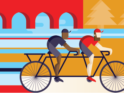 Cyclists bikes cyclists flat illustration minneapolis screen print tandem
