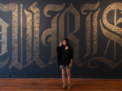 FLOURISH lettering pattern installation mural typography gold