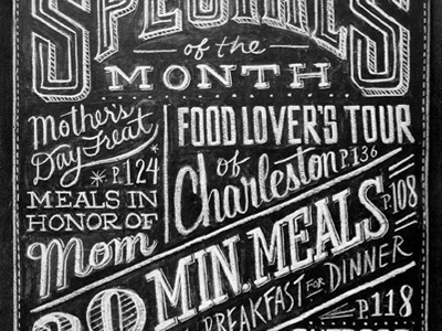 Specials of the Month blackboard chalk dana tanamachi every day food hand lettering lettering magazine menu menu board rachael ray readers digest typography vintage