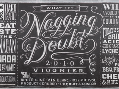 Nagging Doubt Viognier chalk hand lettering lettering script swash swirl vintage wine woodtype