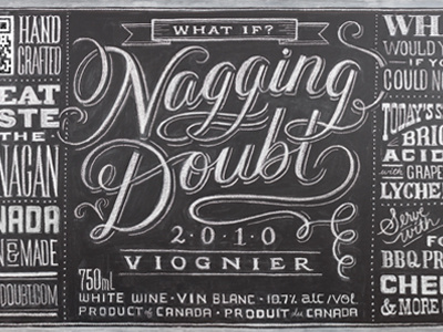 Nagging Doubt Viognier chalk lettering hand lettering wine script woodtype swash swirl vintage