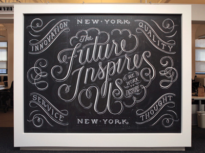 AKQA NYC chalk lettering hand lettering typography installation swash swirl filigree script freehand