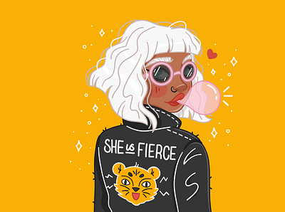 Fierce adobe draw character design fierce girl illustration jacket line tiger vector