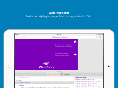 Marketing Screenshots: Web Inspector app ios ipad