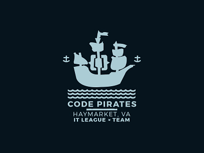 Code Pirates blue code flat icon logo pirate pirate ship pirates ship typography
