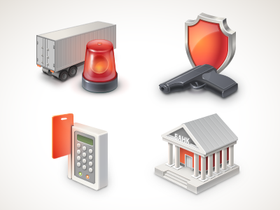 Security systems bank building card gun icon secure shield trailer vector