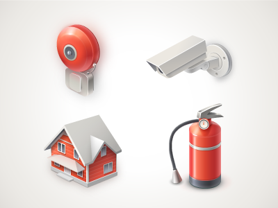 Security systems2 alarm bell camera extinguisher fire house icon red vector